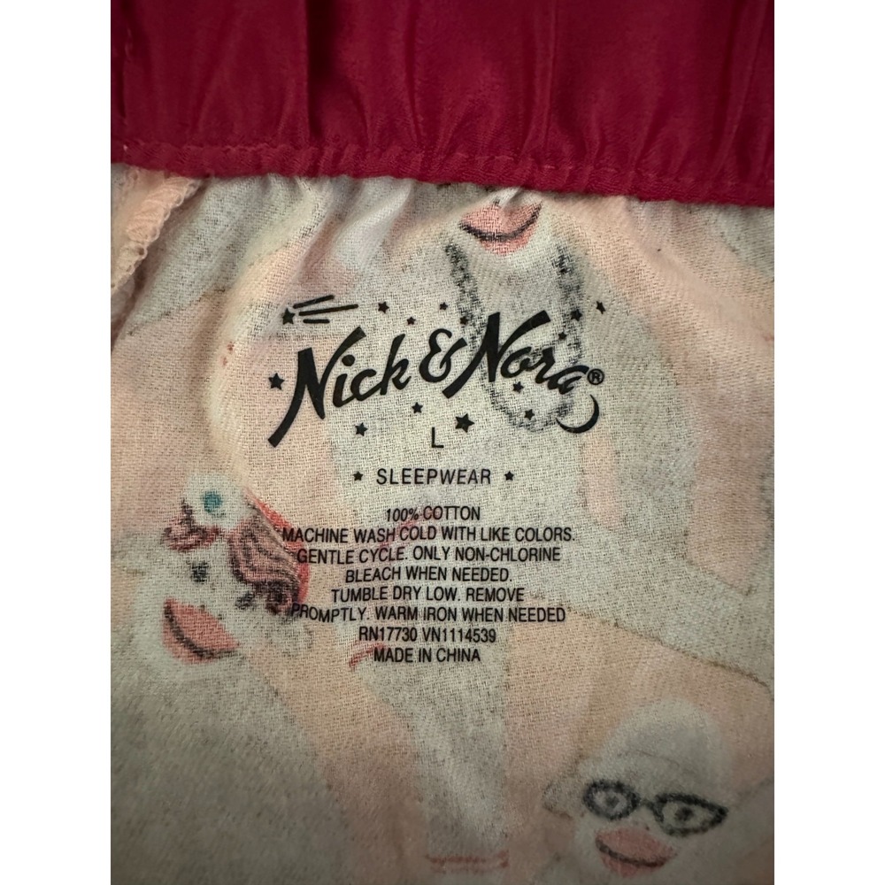 Nick & Nora Pajama Pants Womens L Sock Monkey Shopping Print Pink Cotton Sleepwe - Picture 5 of 5